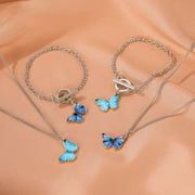 Jiaroswwei Women Fashion Gradient Butterfly Necklace Bracelet Clavicle Chain Jewelry Gift